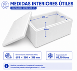 Contenedor isotérmico EPS 83,70 L para transporte en frío | Contenedor de porexpán con tapa - Suministros Profesionales